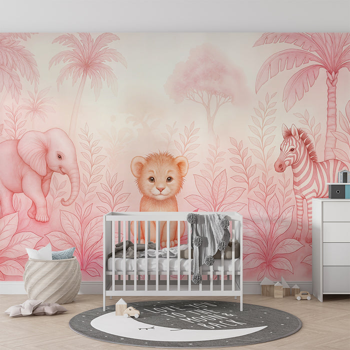 Papier peint safari pastel | Décor de chambre enfant