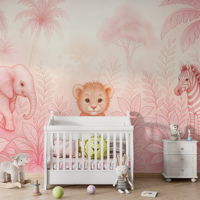 Papier peint safari pastel | Décor de chambre enfant