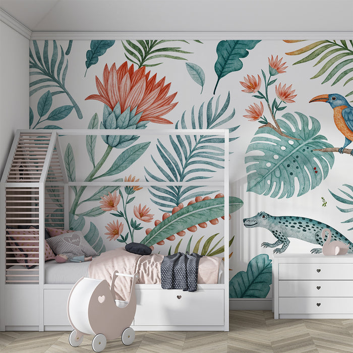 Papier peint tropical | Motifs floraux et animaux exotiques