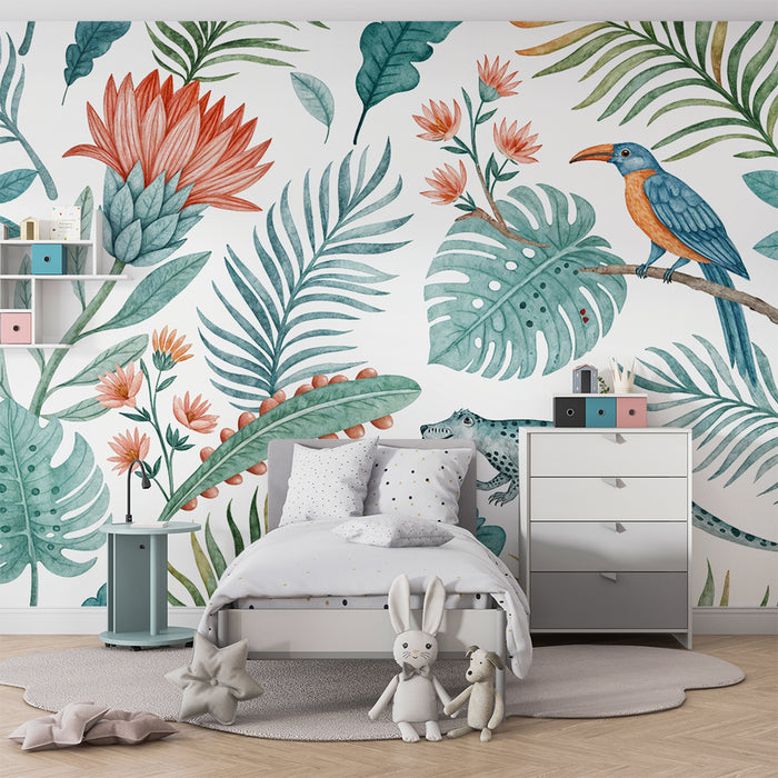 Papier peint tropical | Motifs floraux et animaux exotiques