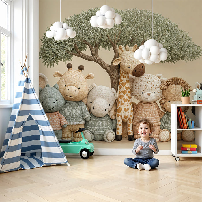Tapeta s plyšovými zvieratami | Rozkošná pastelová safari
