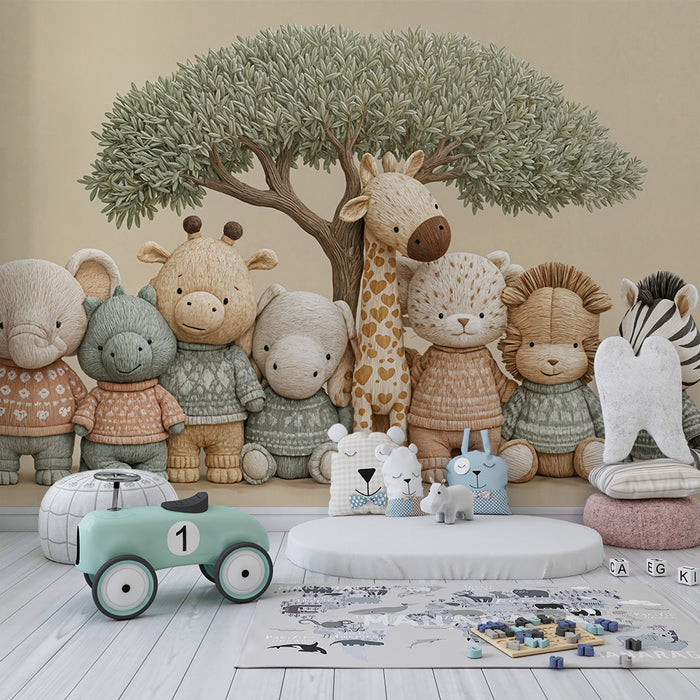Tapeta s plyšovými zvieratami | Rozkošná pastelová safari