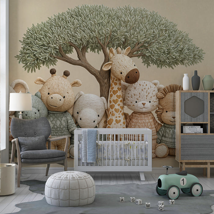 Tapeta s plyšovými zvieratami | Rozkošná pastelová safari