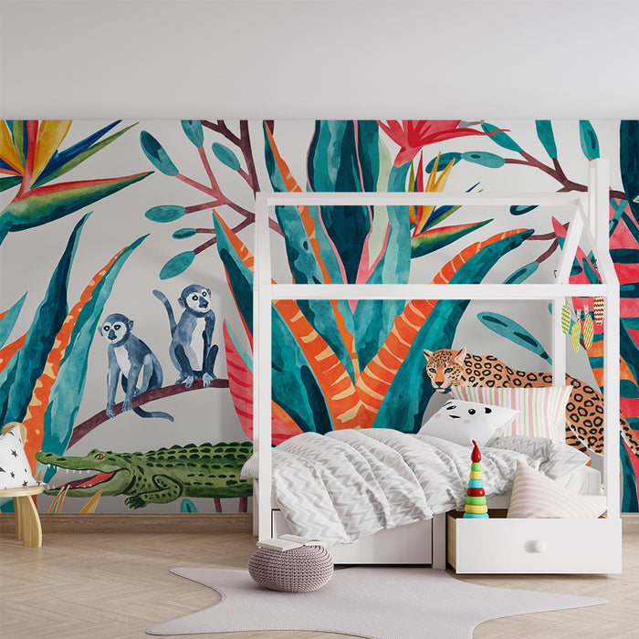 Jungle exotisch behang | Dierenmotieven en levendige bladeren