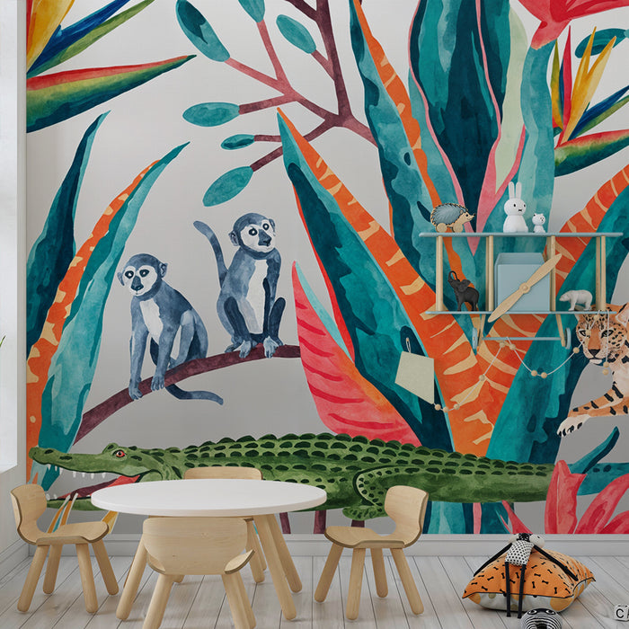 Jungle exotisch behang | Dierenmotieven en levendige bladeren
