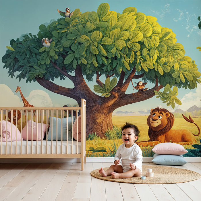 Papier peint lion et savane | Illuminez la chambre des enfants