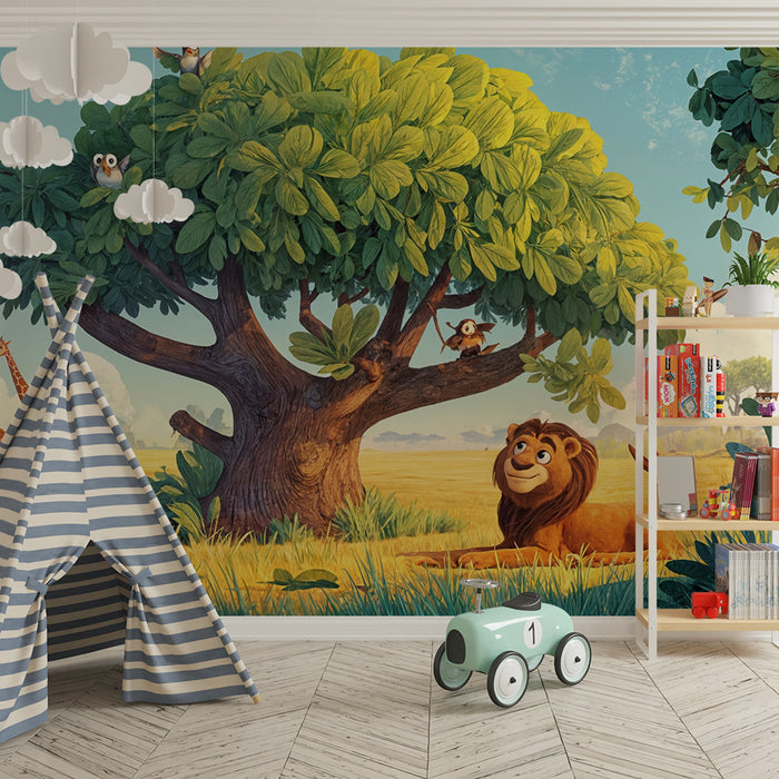 Papier peint lion et savane | Illuminez la chambre des enfants