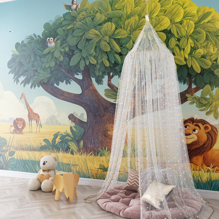 Papier peint lion et savane | Illuminez la chambre des enfants
