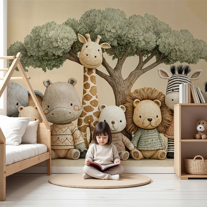 Papier peint Safari Enfant | Adorables animaux en aquarelle