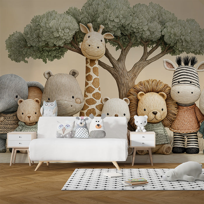 Papier peint Safari Enfant | Adorables animaux en aquarelle