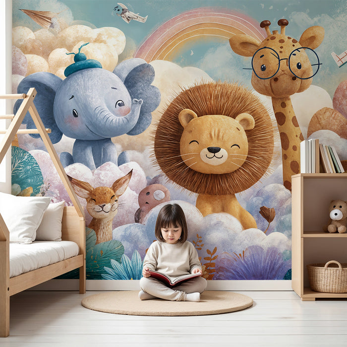 Tapete mit süßen Tieren | Verzauberter Dschungel für Kinder
