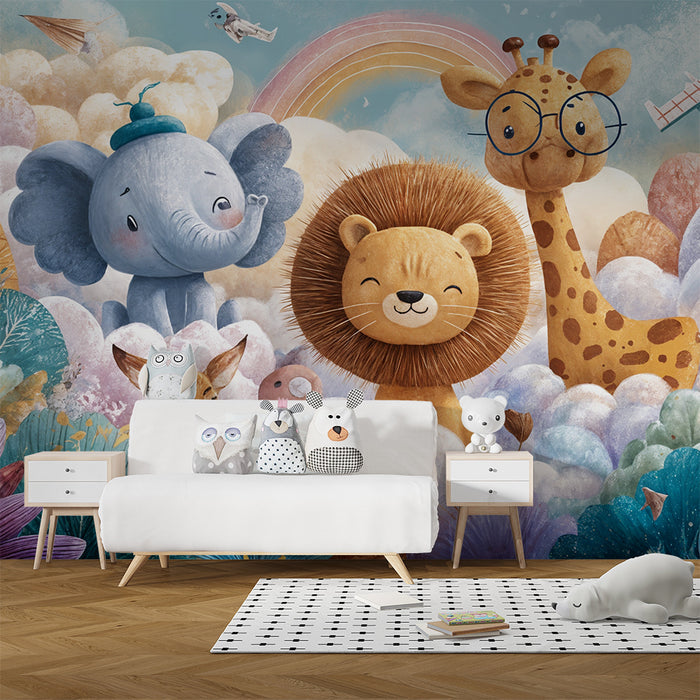 Tapete mit süßen Tieren | Verzauberter Dschungel für Kinder