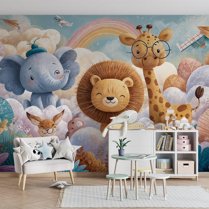 Tapete mit süßen Tieren | Verzauberter Dschungel für Kinder