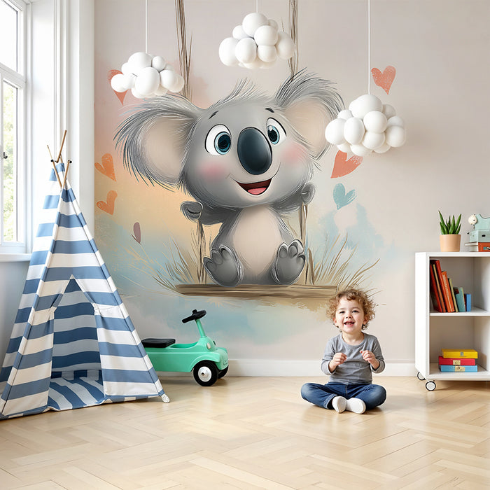 Papier peint chambre enfant | Koala adorable sur balançoire