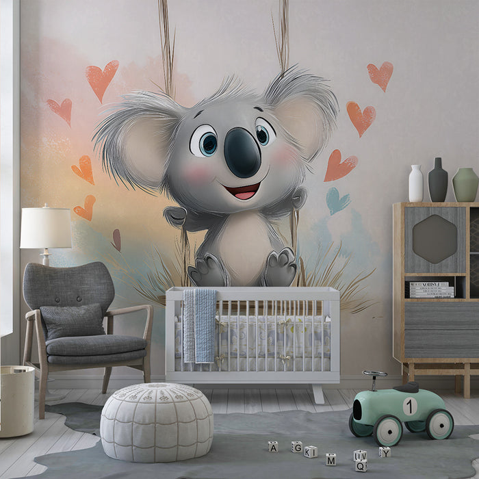 Papier peint chambre enfant | Koala adorable sur balançoire
