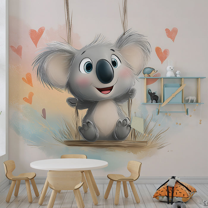 Papier peint chambre enfant | Koala adorable sur balançoire