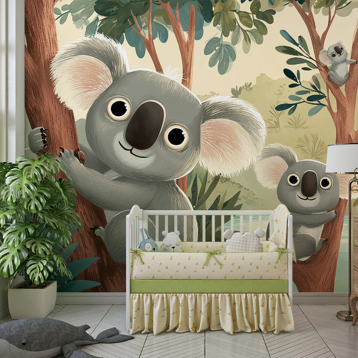 Papier peint chambre enfant | Koalas amusants dans la forêt