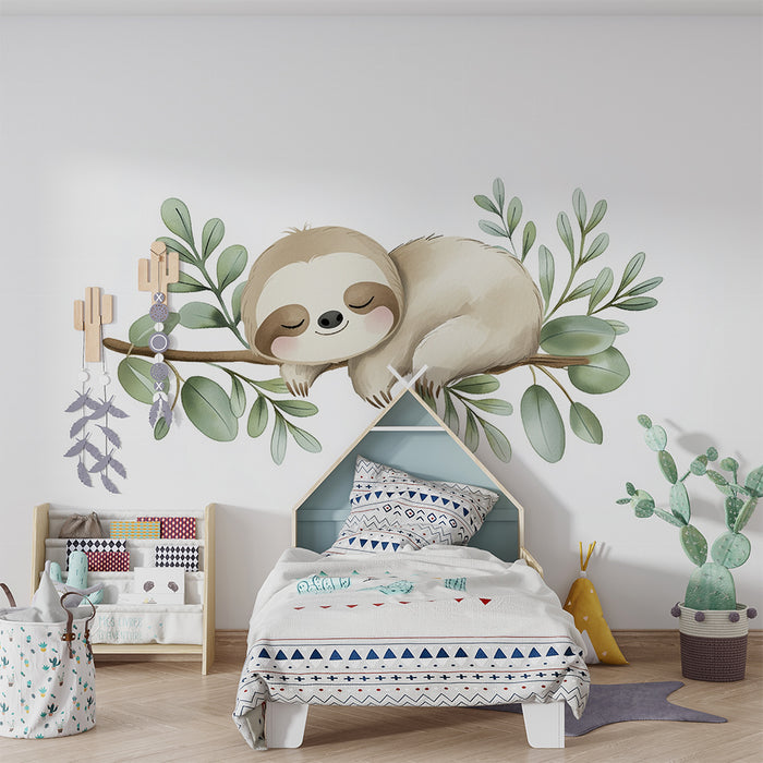 Barntapet | Sovande sloth och mjuka gröna blad