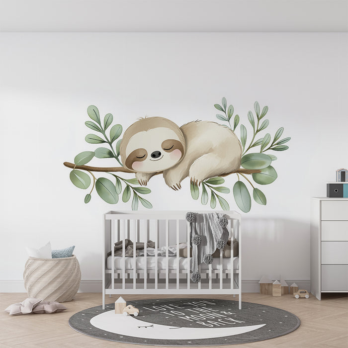 Barntapet | Sovande sloth och mjuka gröna blad