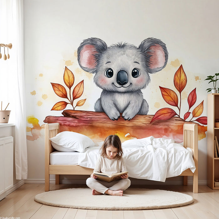 Barntapet | Söt koala och höstlöv