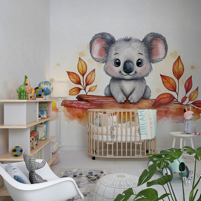 Barntapet | Söt koala och höstlöv