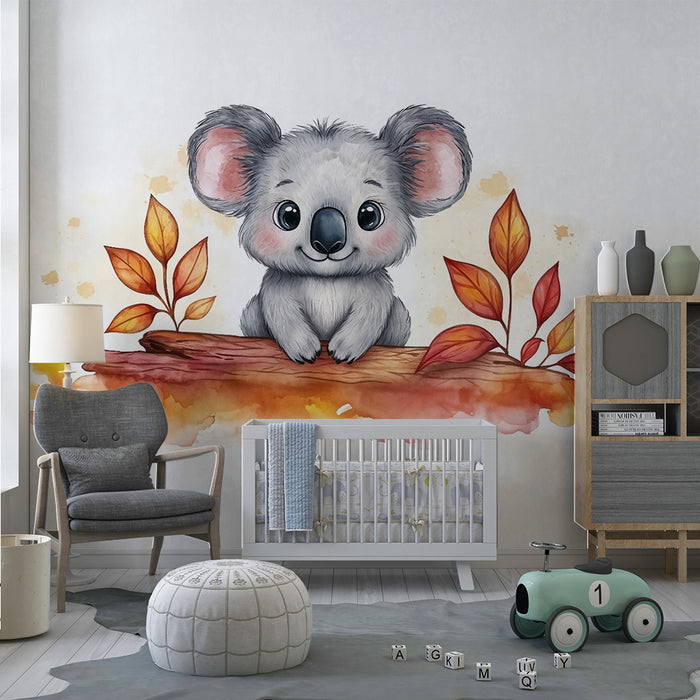 Barntapet | Söt koala och höstlöv