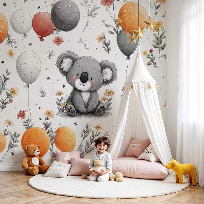 Tapeta s koalom i balonima | Sretan dječji ukras
