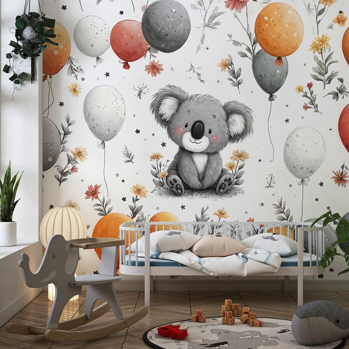 Tapeta s koalom i balonima | Sretan dječji ukras