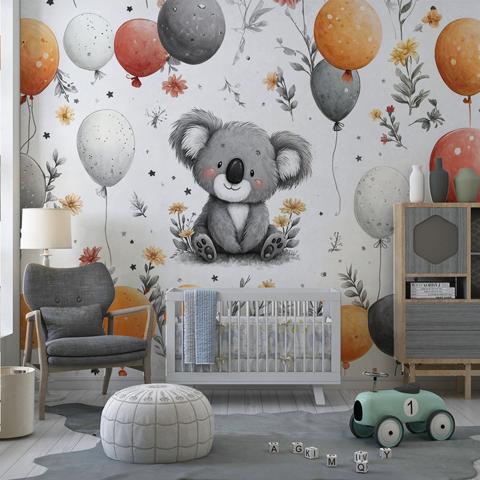 Tapeta s koalom i balonima | Sretan dječji ukras