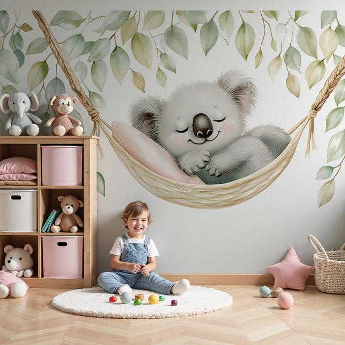 Carta da parati bambini | Koala addormentato in un'amaca