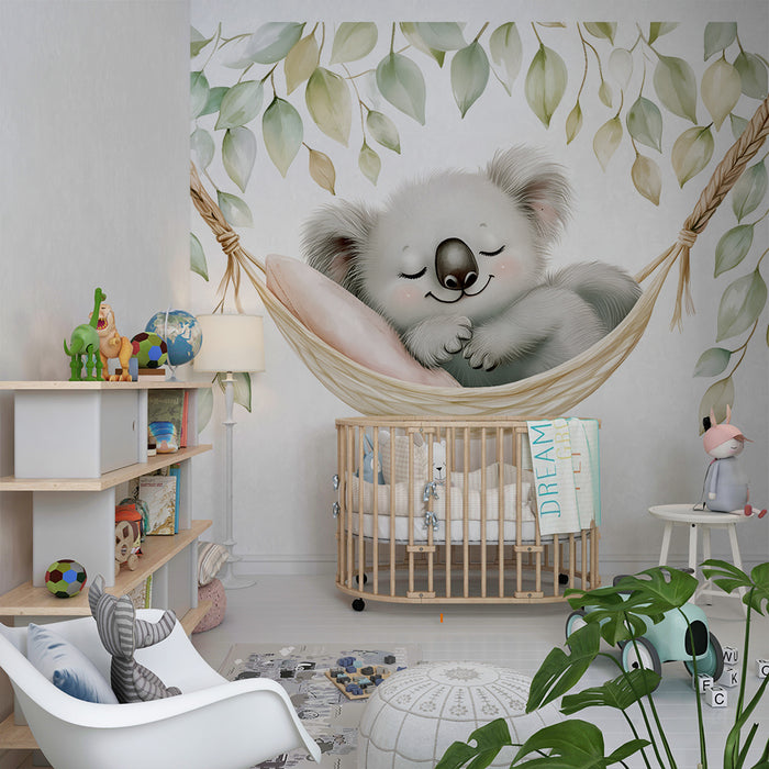 Carta da parati bambini | Koala addormentato in un'amaca