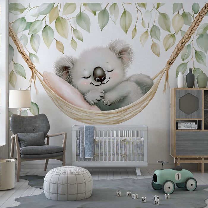 Carta da parati bambini | Koala addormentato in un'amaca