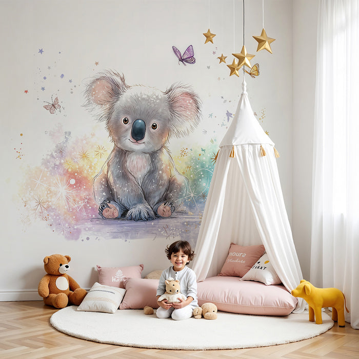 Papier peint koala féerique | Illustration enchantée et colorée