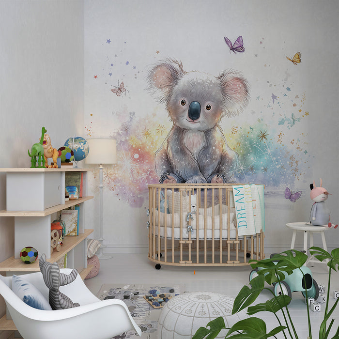 Papier peint koala féerique | Illustration enchantée et colorée