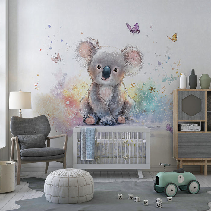 Papier peint koala féerique | Illustration enchantée et colorée