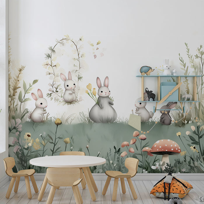 Babyzimmer Tapete | Hasen und wilde Blumen