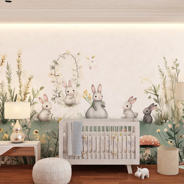 Babyzimmer Tapete | Hasen und wilde Blumen