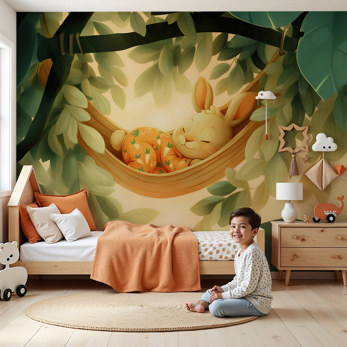Papier peint lapin | Illustration adorable dans un hamac