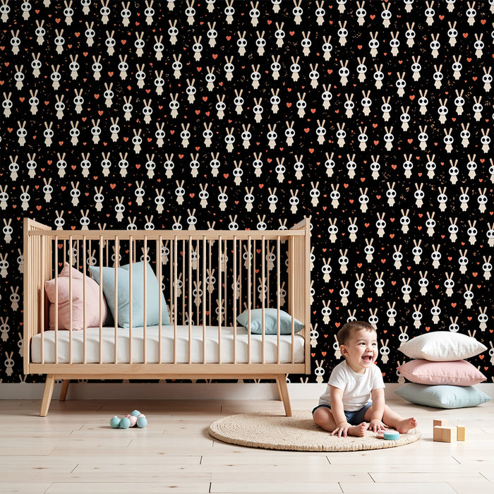 Tapéta nyuszi | Fekete design szív mintákkal