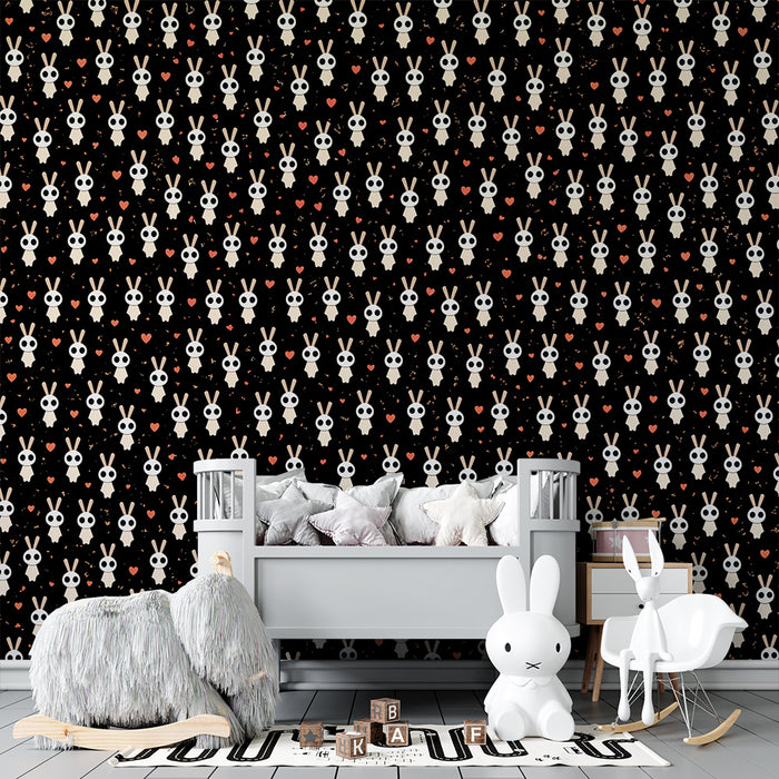 Tapéta nyuszi | Fekete design szív mintákkal