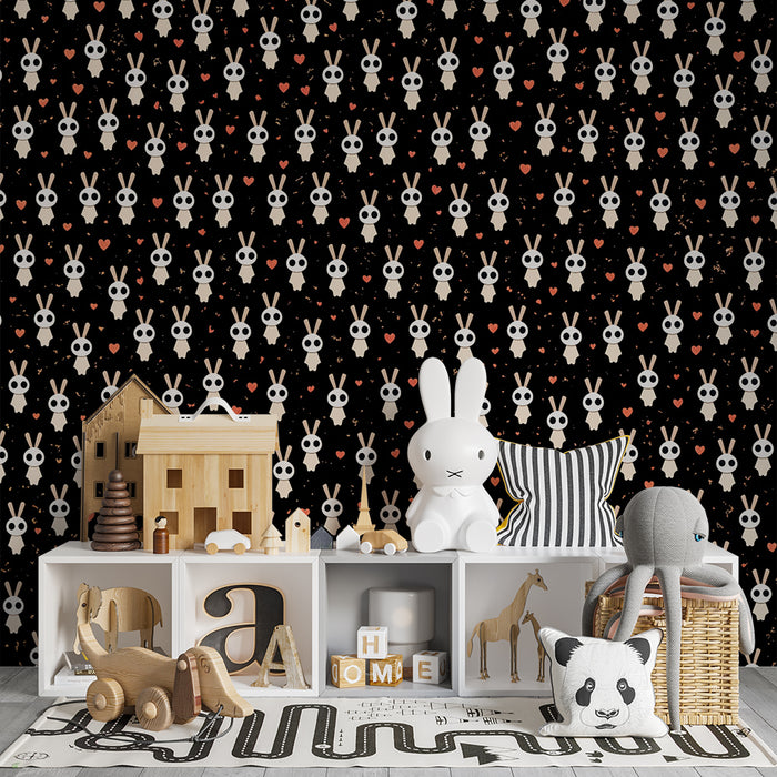 Tapéta nyuszi | Fekete design szív mintákkal