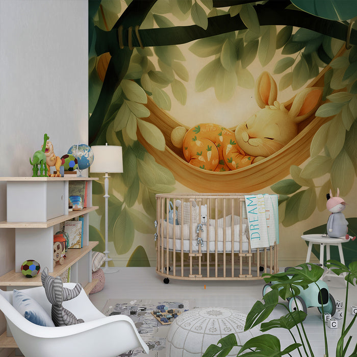 Papier peint lapin | Illustration adorable dans un hamac