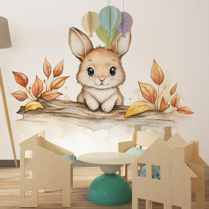 Barntapet | Söt kanin och höstlöv