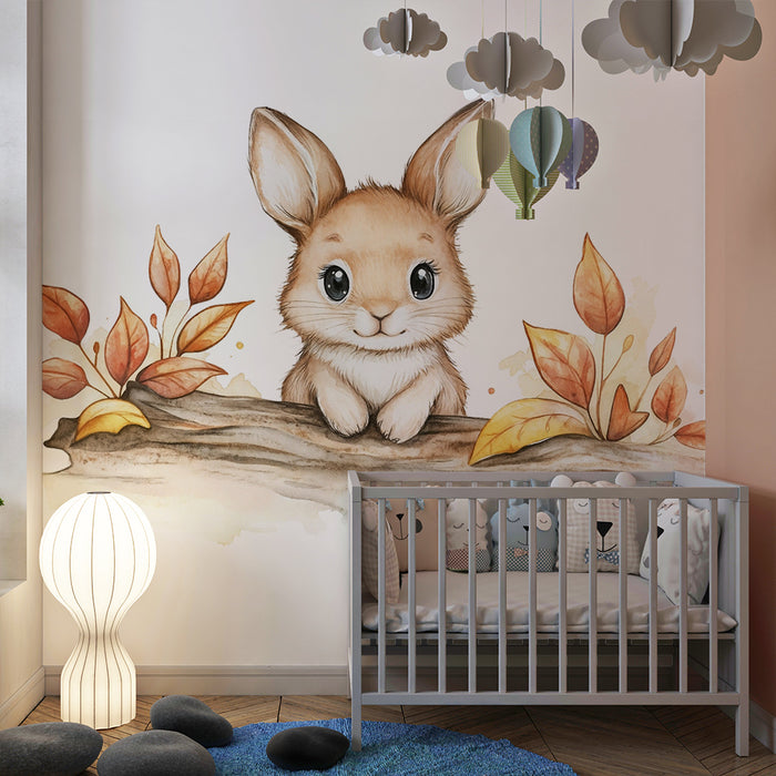 Barntapet | Söt kanin och höstlöv