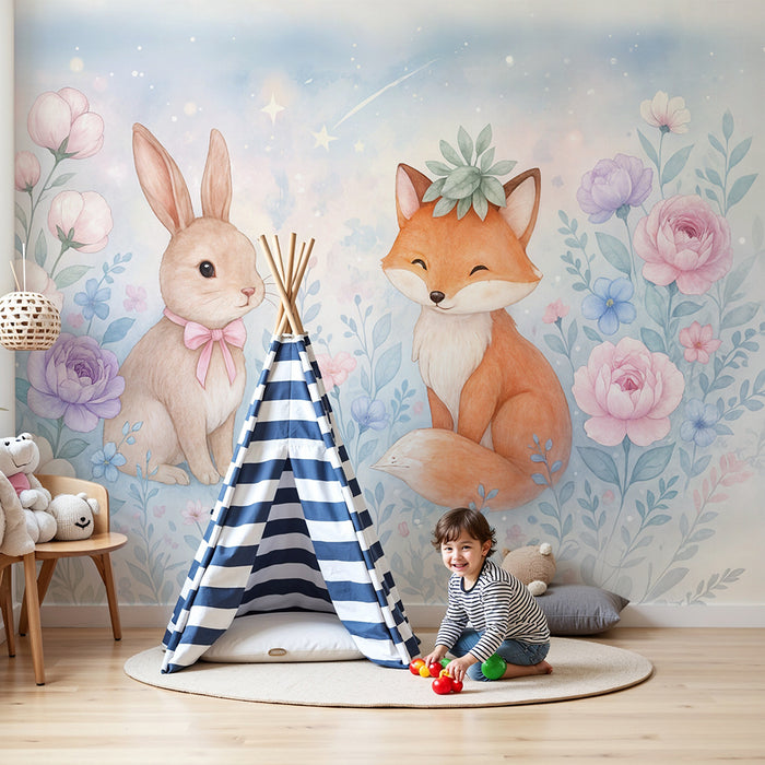 Ζωϊκό χαρτί τοίχου | Κουνέλι και Αλεπού σε μαγικό κήπο