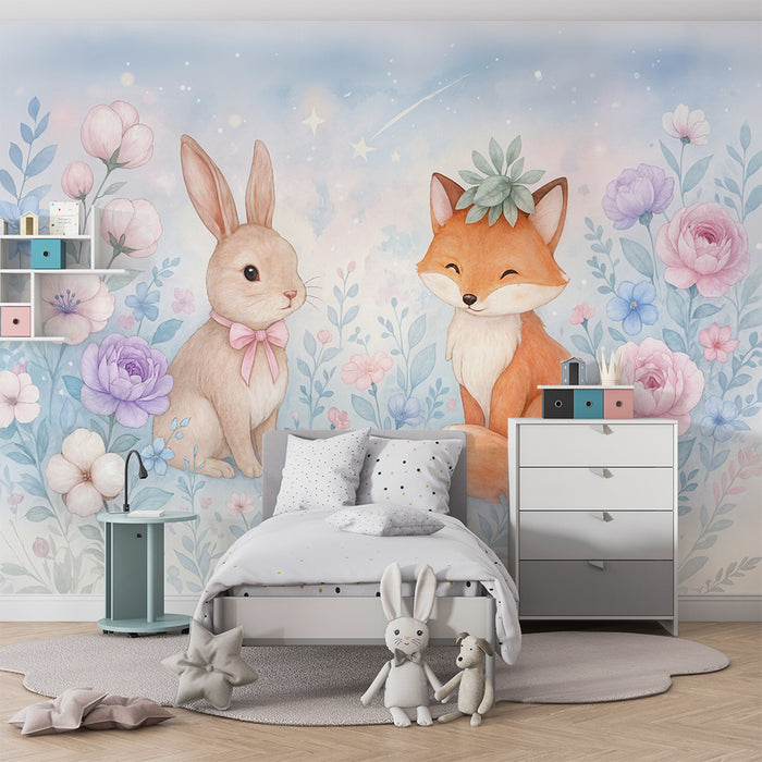 Ζωϊκό χαρτί τοίχου | Κουνέλι και Αλεπού σε μαγικό κήπο