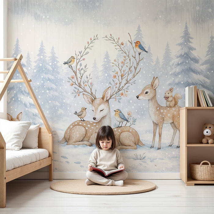 Tapeta so zvieratami lesa | Kúzelná zimná krajina