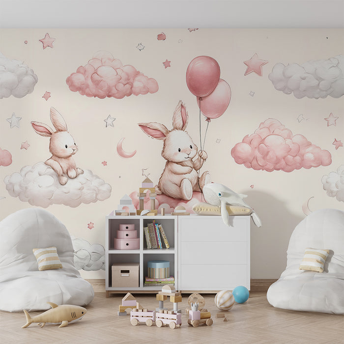 Tapet cu iepurași și nori | Vis dulce pentru camere de copii