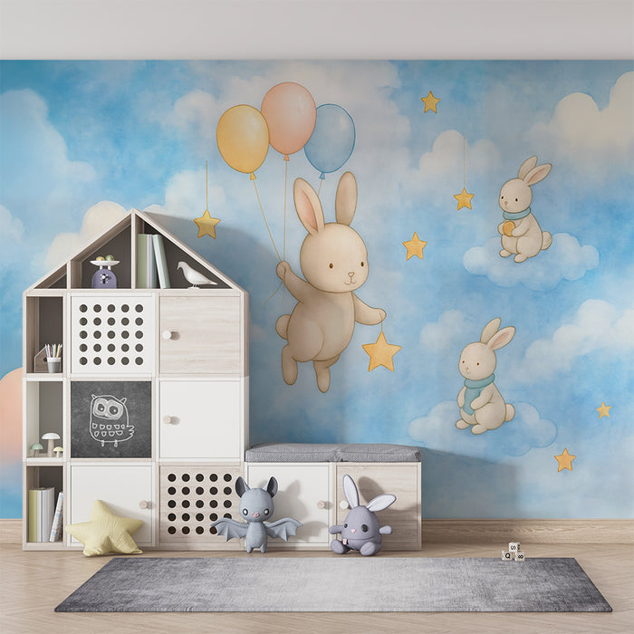Tapéta álmodozó nyulak | Égi minta gyermekszobához