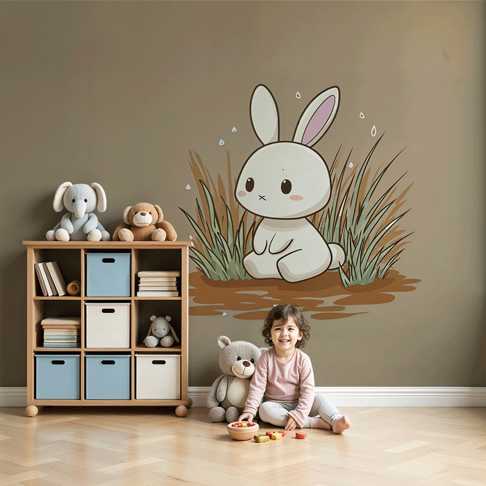 Tapeta s roztomilým králikom | Dizajn pre deti a upokojujúci